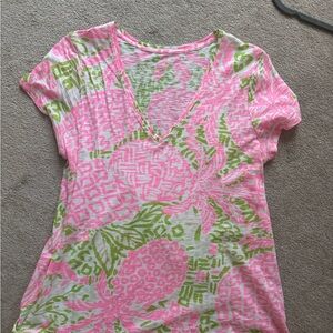 Pink and Green Patterned V-Neck Top Lilly Pulitzer Etta